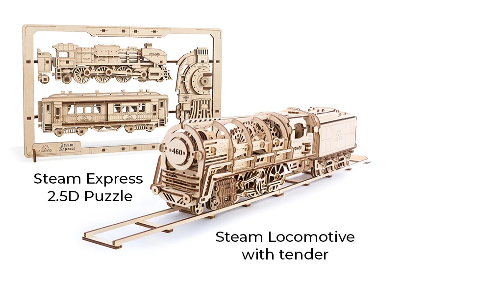 Ugears DIY 3D model kits. Steam Train Set